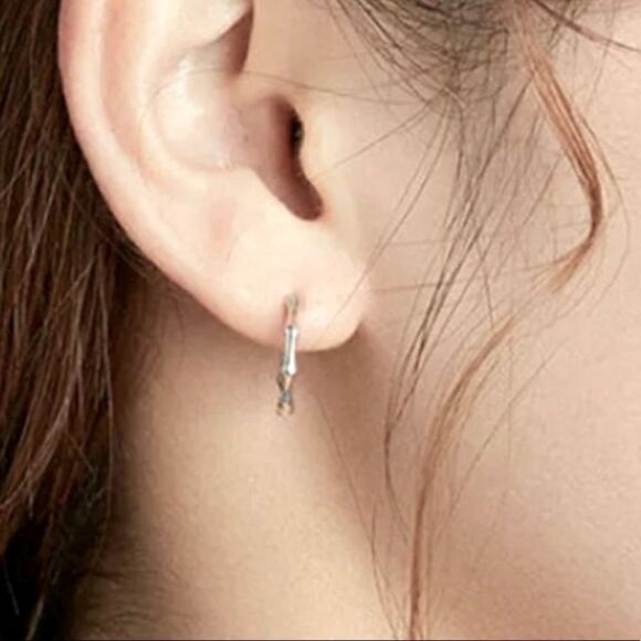 The Bamboo Bae 925 silver dainty huggie, hoop earrings - Picture 6 of 7